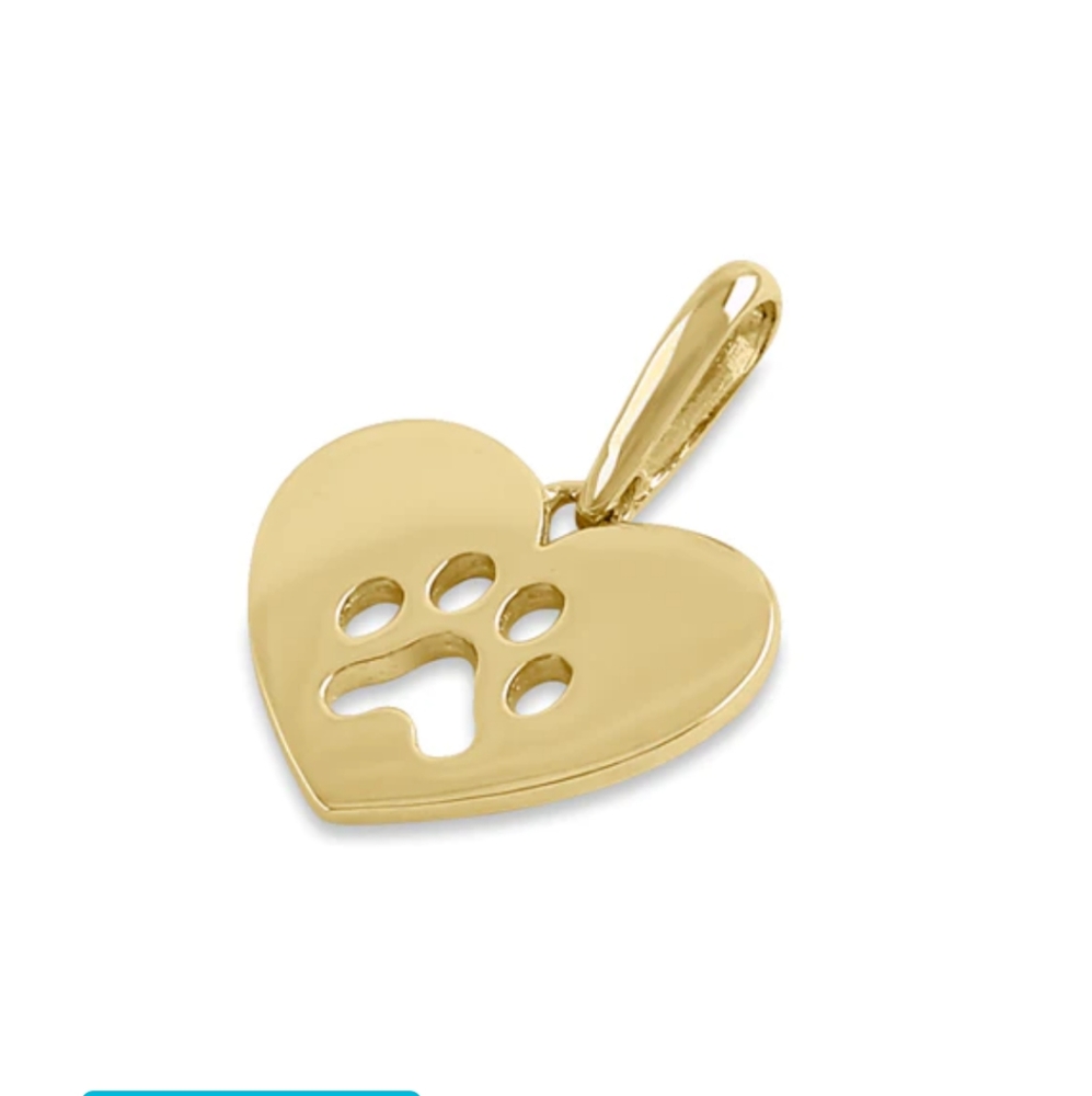 14 KT real gold paw print heart charm .